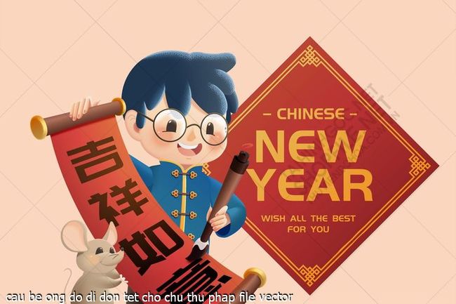 cau be ong do di don tet cho chu thu phap file vector